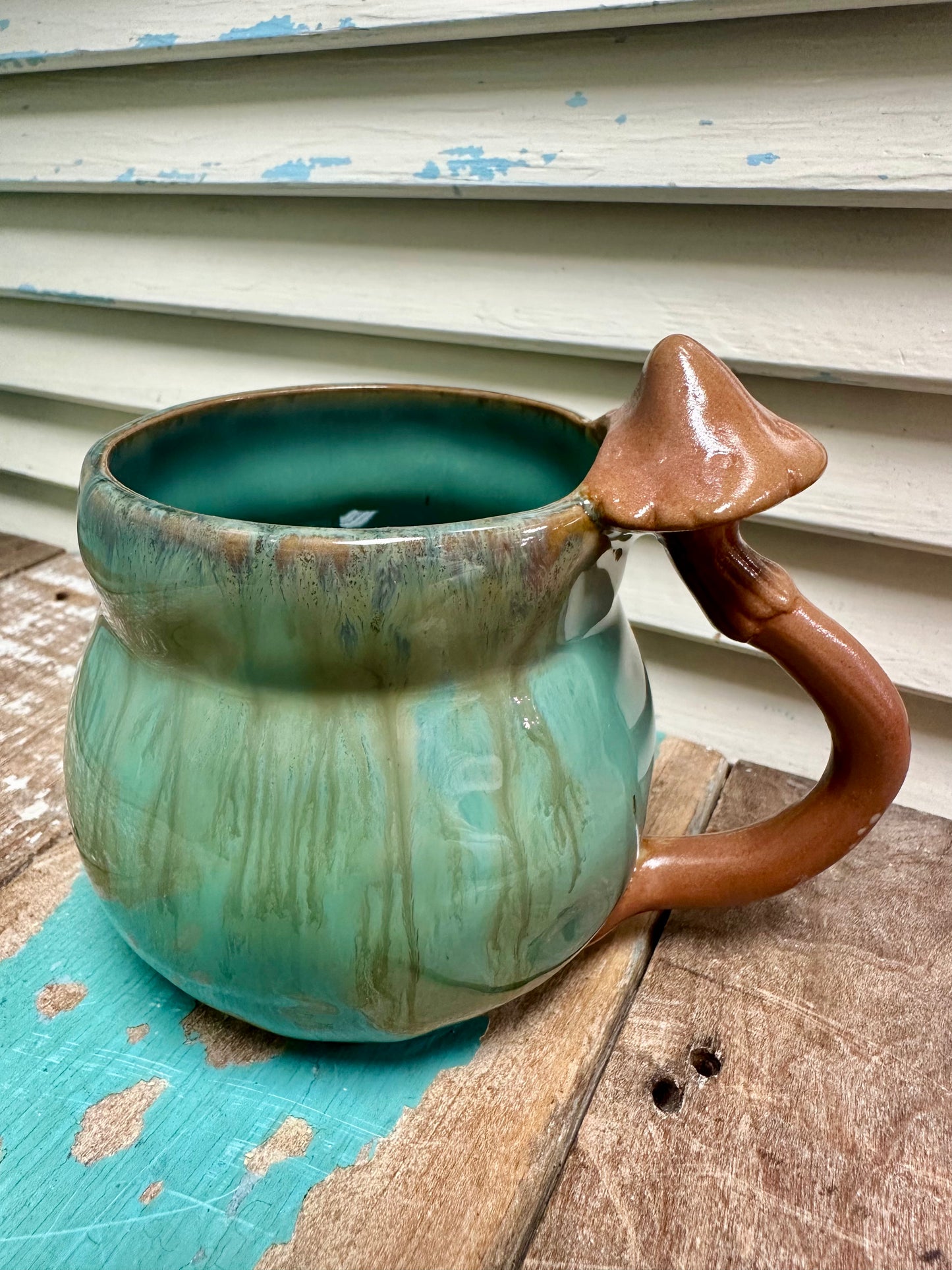 14 oz. Stoneware Mug w/ Mushroom Handle, 4 Styles
