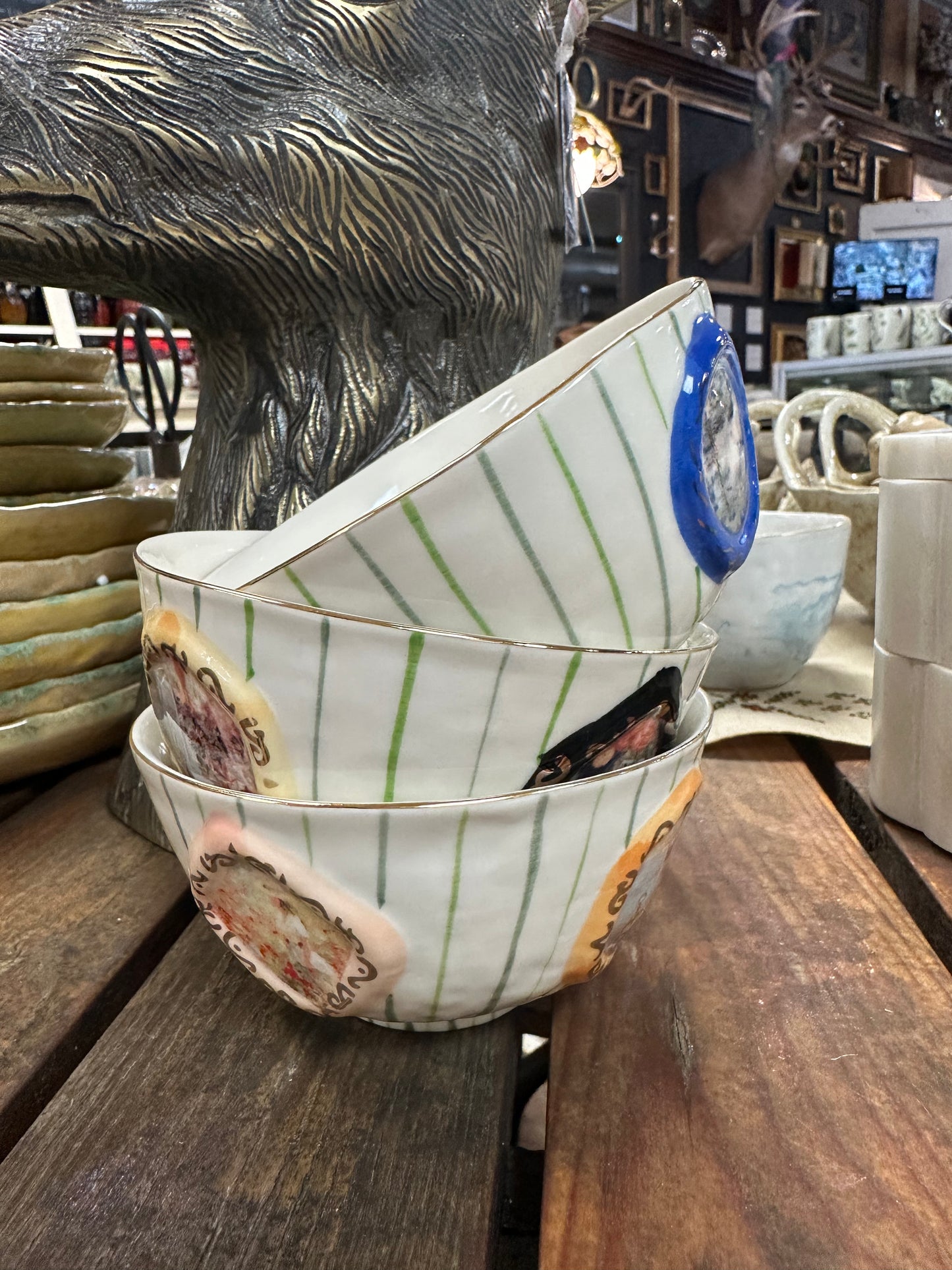 Embossed Hand-Painted Bowl with Gold Electroplating