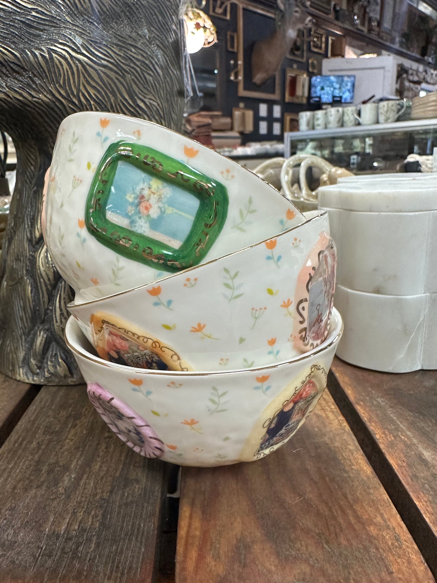 Embossed Hand-Painted Bowl with Gold Electroplating