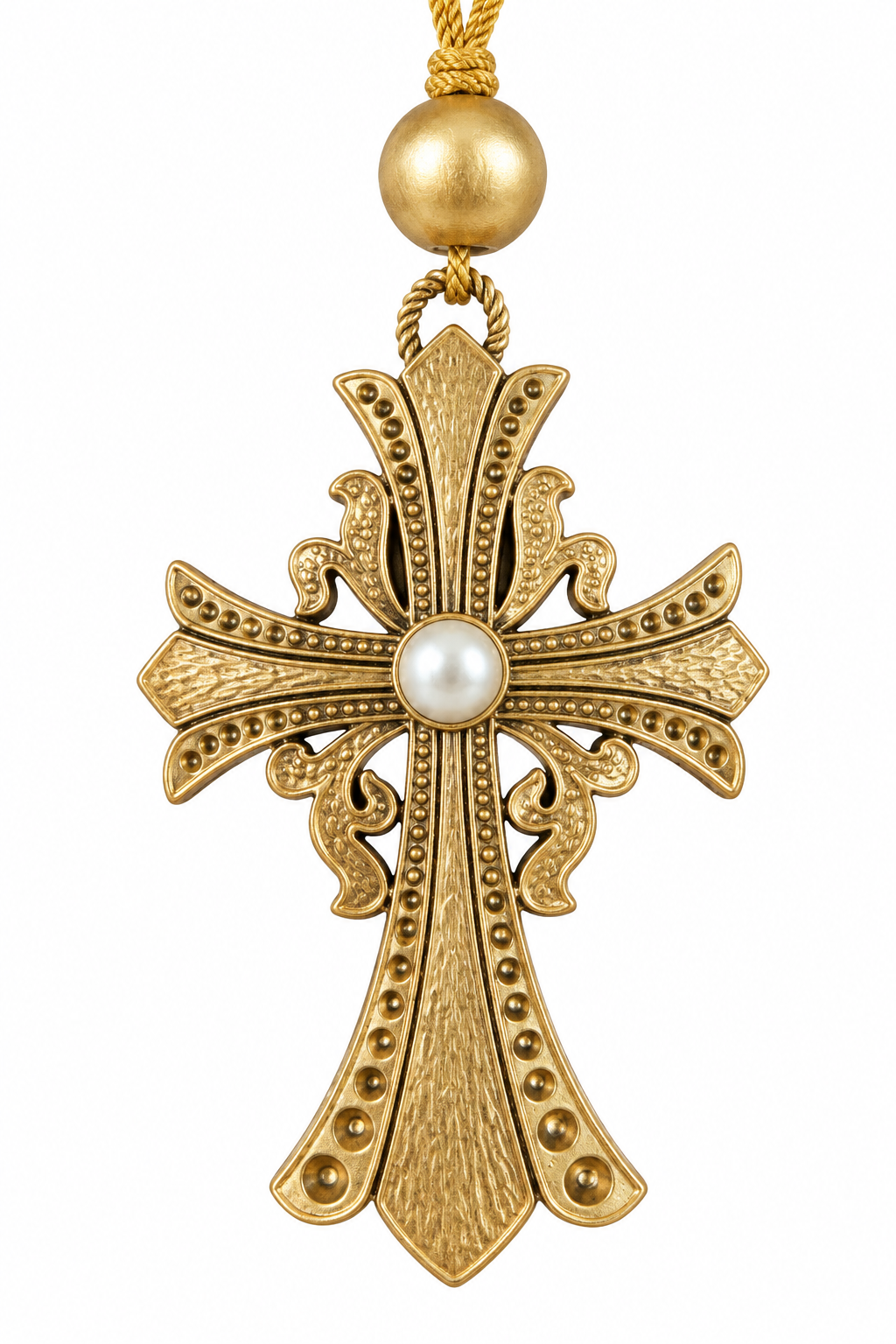 4.5" Gold Cross Ornament with Pearl