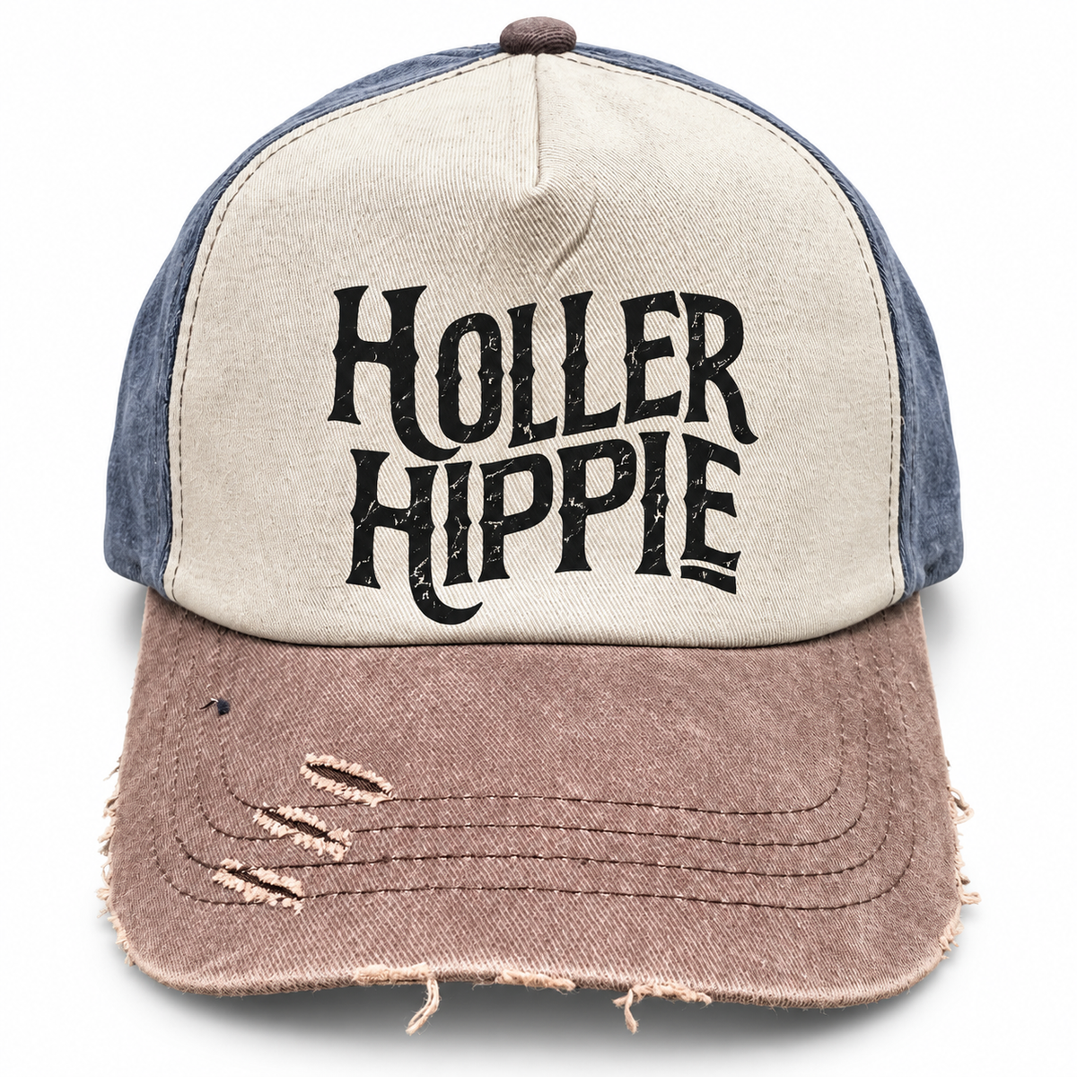 Brown and blue holler hippie hat
