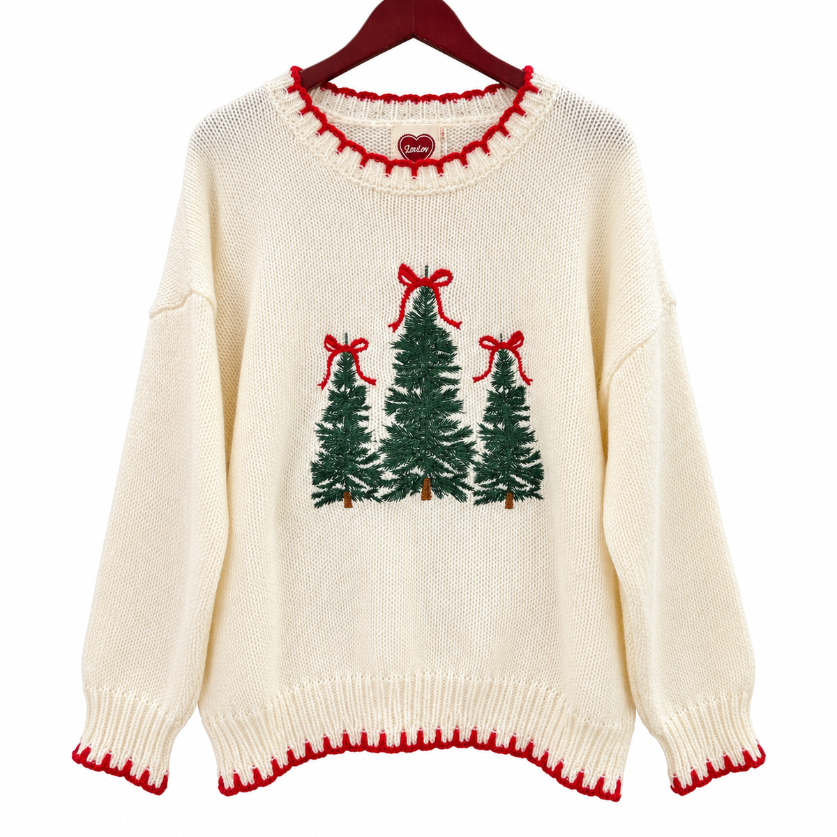 Christmas Trees Stitched Loose Fit Sweater Top