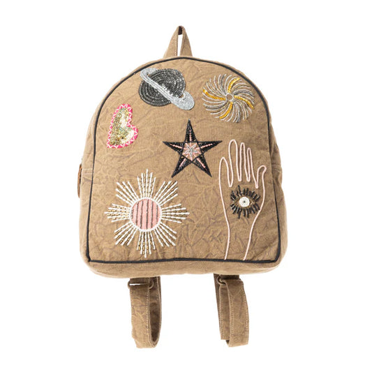Boho Cosmic Upcycled Canvas Backpack