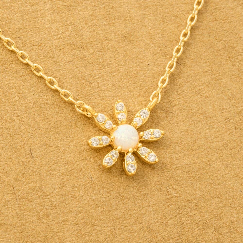 Gold Dipped Mini Opal Flower Pendant Necklace: G