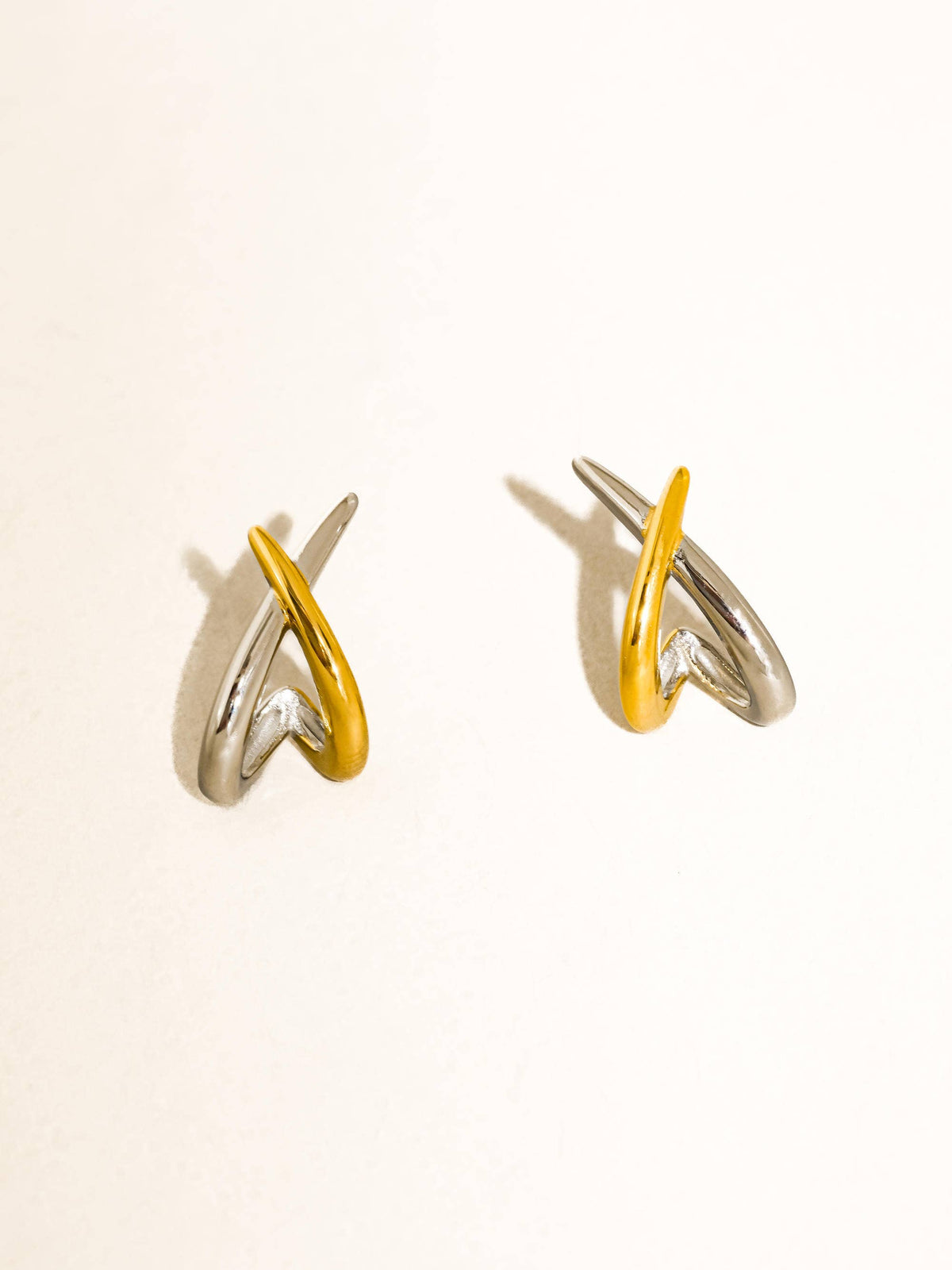 Staven 18K Gold Non-Tarnish Two Tone Crossover Earrings: Multi-Colored