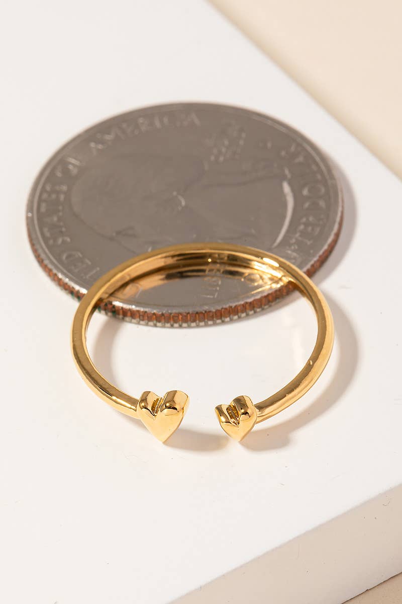 Gold Dipped Delicate Double Heart Open Ring: G