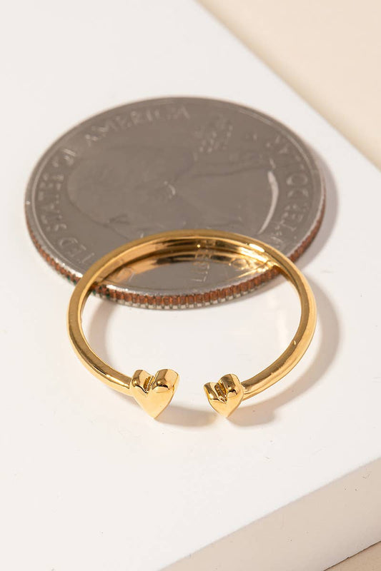 Gold Dipped Delicate Double Heart Open Ring: G