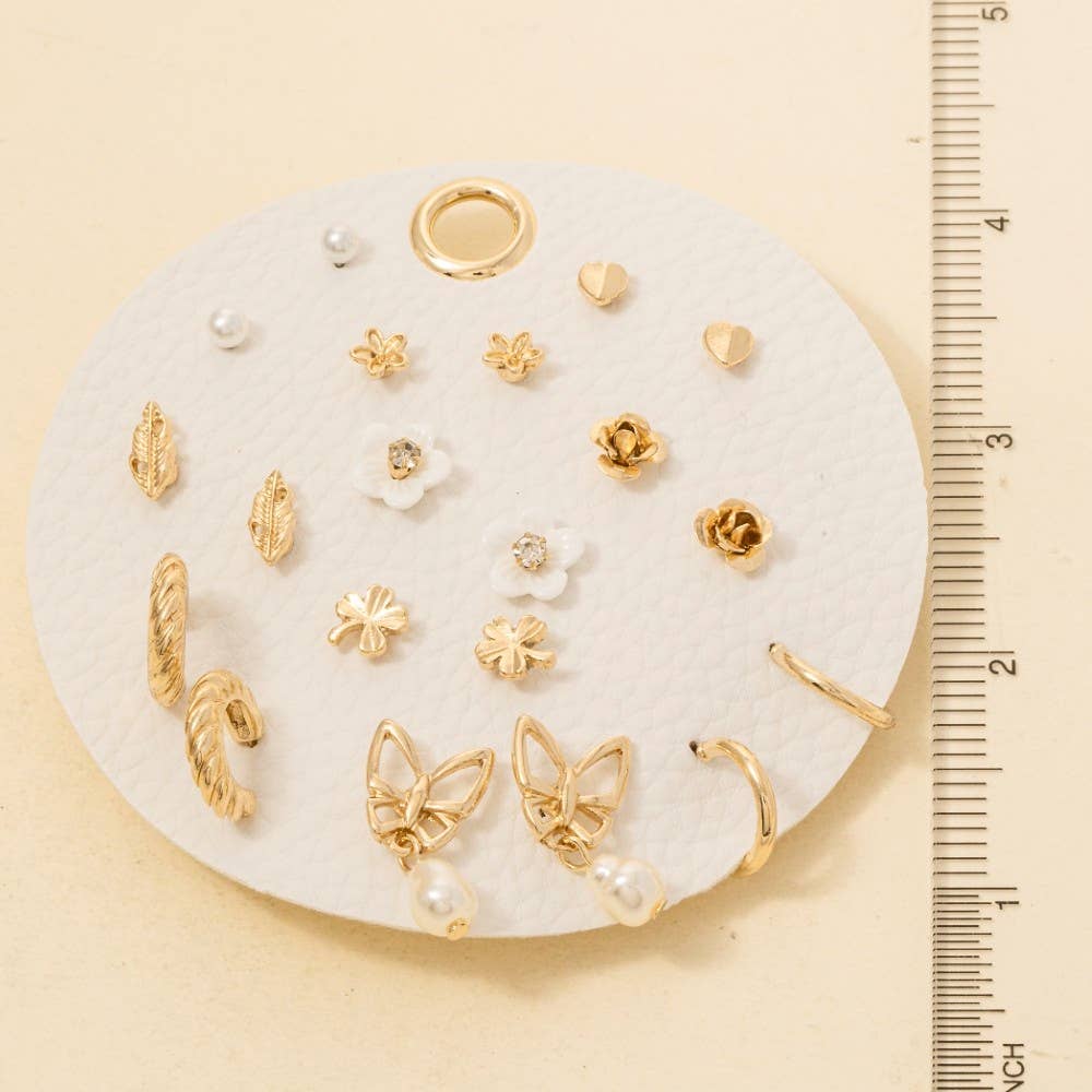 Assorted Ten Pair Flower Earrings Set: GDCRM