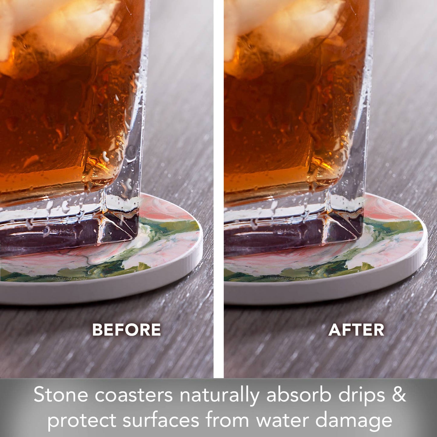 "Aged Beauty" 4 Pack Round Absorbent Stone Coasters