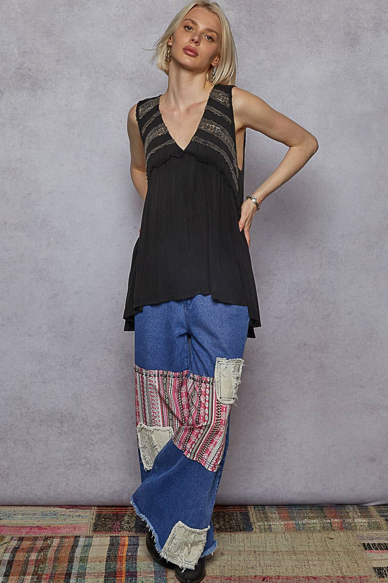 Sleeveless Loose Fit V-Neck Babydoll Casual Knit Top SALE: EVERGREEN / L