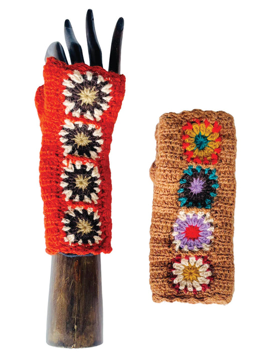 Fingerless Gloves Crochet Floral: Assorted Colors / O/S