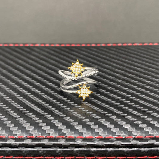 CZ inlaid Star Two-tone 18K Gold Plated S.Steel Ring - FGS/MS