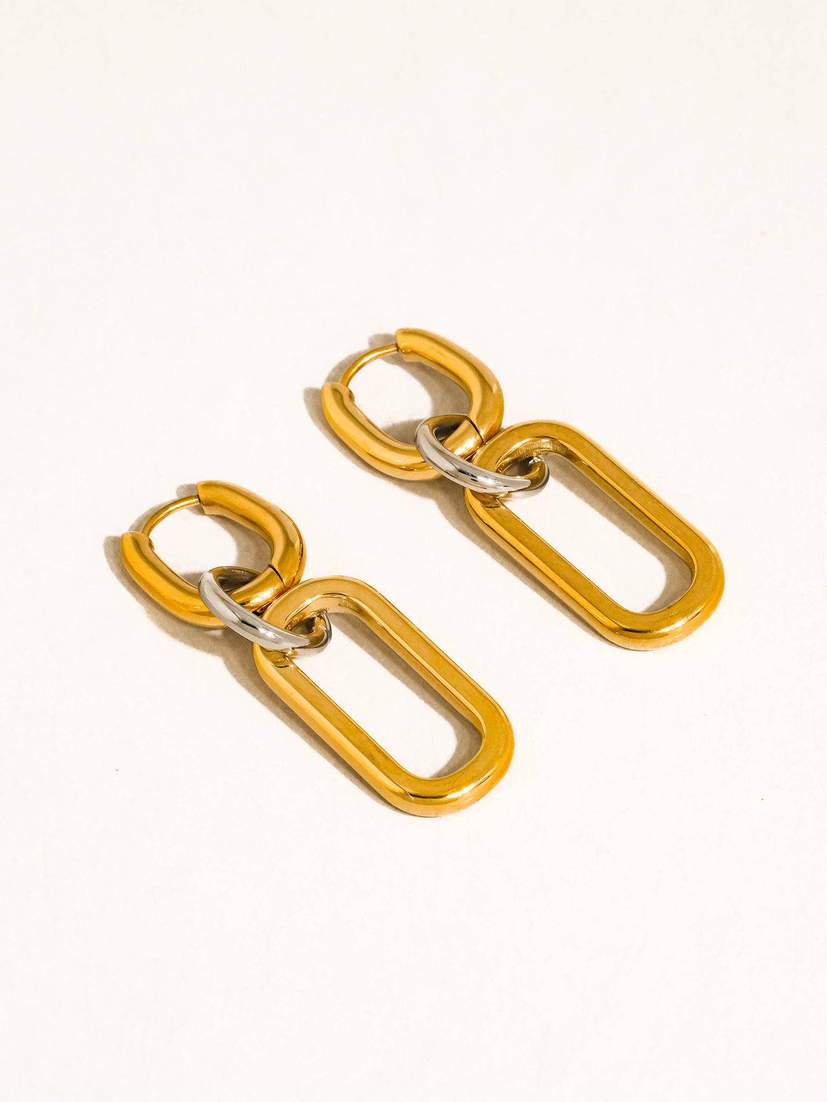 Viori 18K Gold Non-Tarnish Two Tone Link Earrings: Yellow Gold