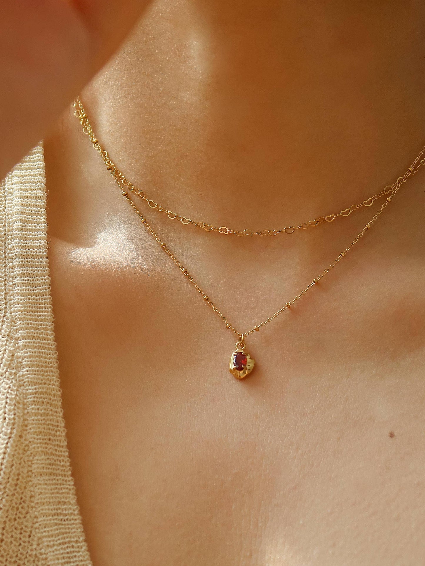Ryleigh 18K Gold Non-Tarnish Petite CZ Necklace: Red