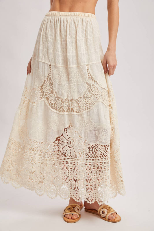 BOHO SHEER LACE MAXI SKIRT WITH LINING