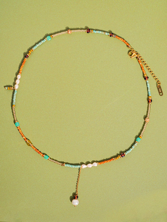18K Handmade  Bohemian Beaded Stack Necklaces: Sapphira-Turquoise