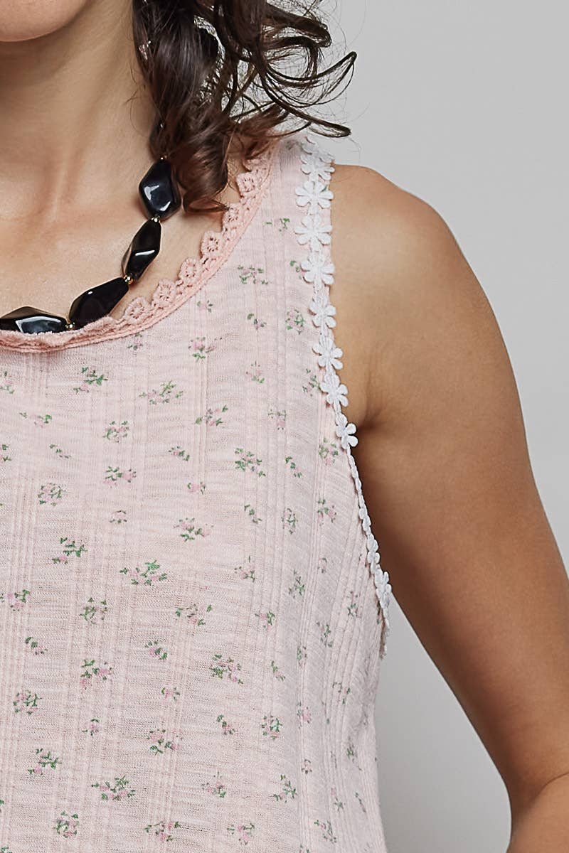 Round Neck Ruffle Hem Trim Detail Floral  L