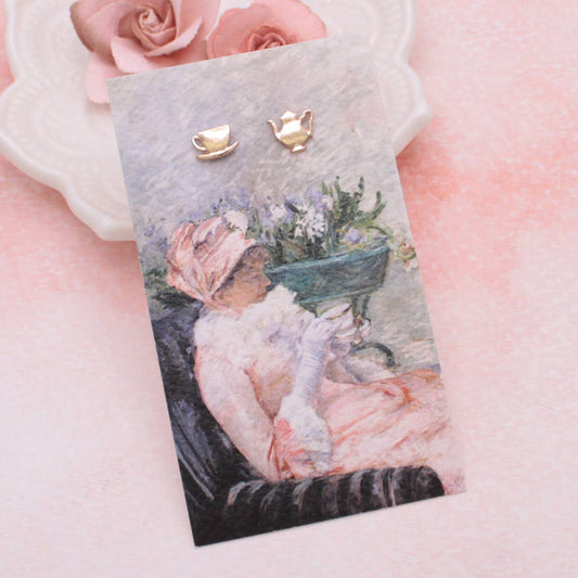 Cup of Tea Fine Art Gold Post Earrings