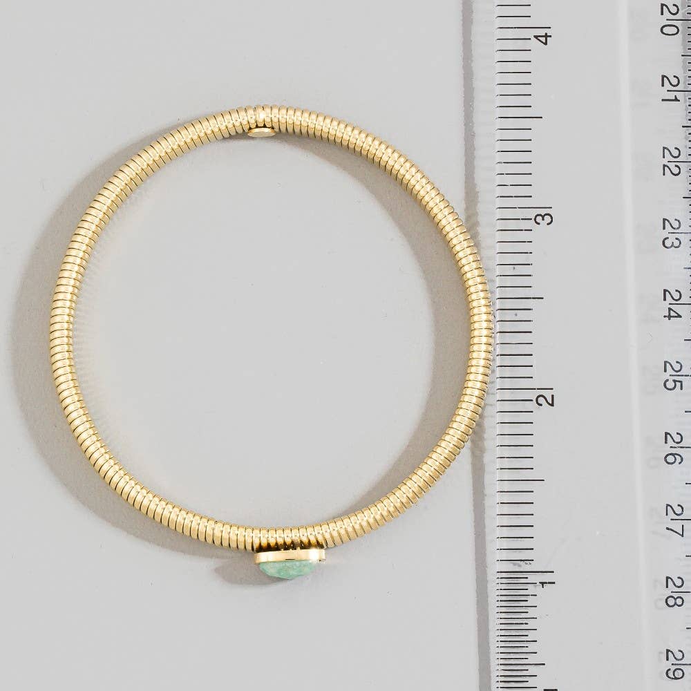 Stainless Steel Ribbed Stone Bangle Bracelet: LGN