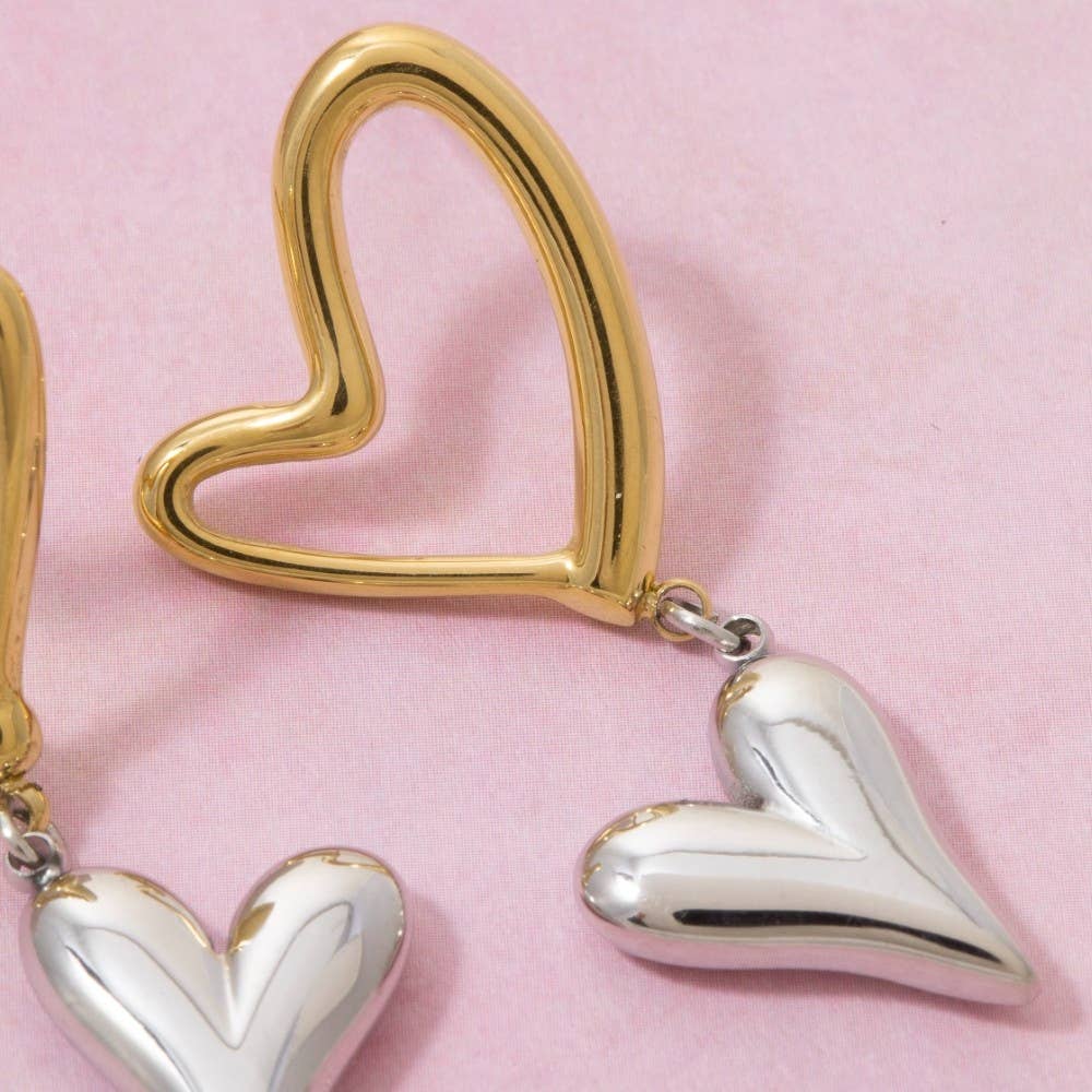 Secret Box Gold Dipped Stainless Steel Double Heart Stud: GS