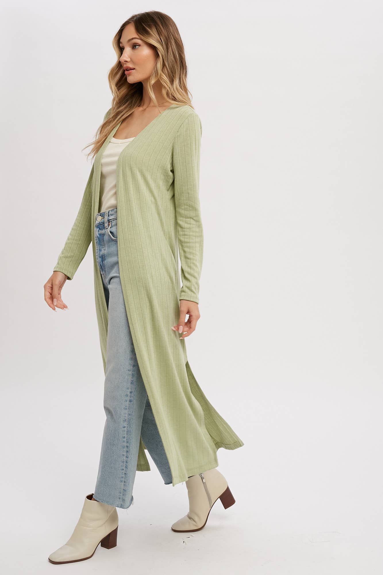 Ribbed Knit Maxi Cardigan: SAGE
