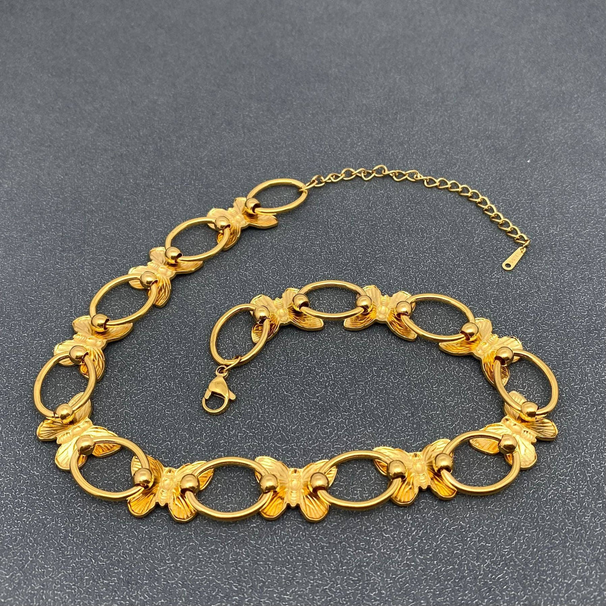 18K Gold Plated Steel Butterfly Linked Necklace - FGS