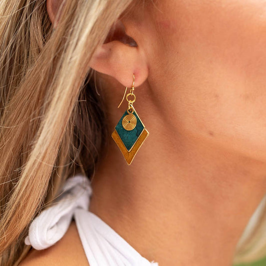 Brass Patina Earrings - Diamond Swivel Earth Layers