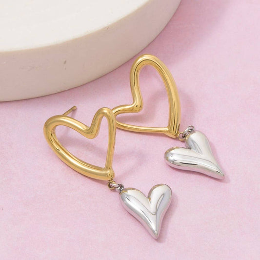 Secret Box Gold Dipped Stainless Steel Double Heart Stud: GS