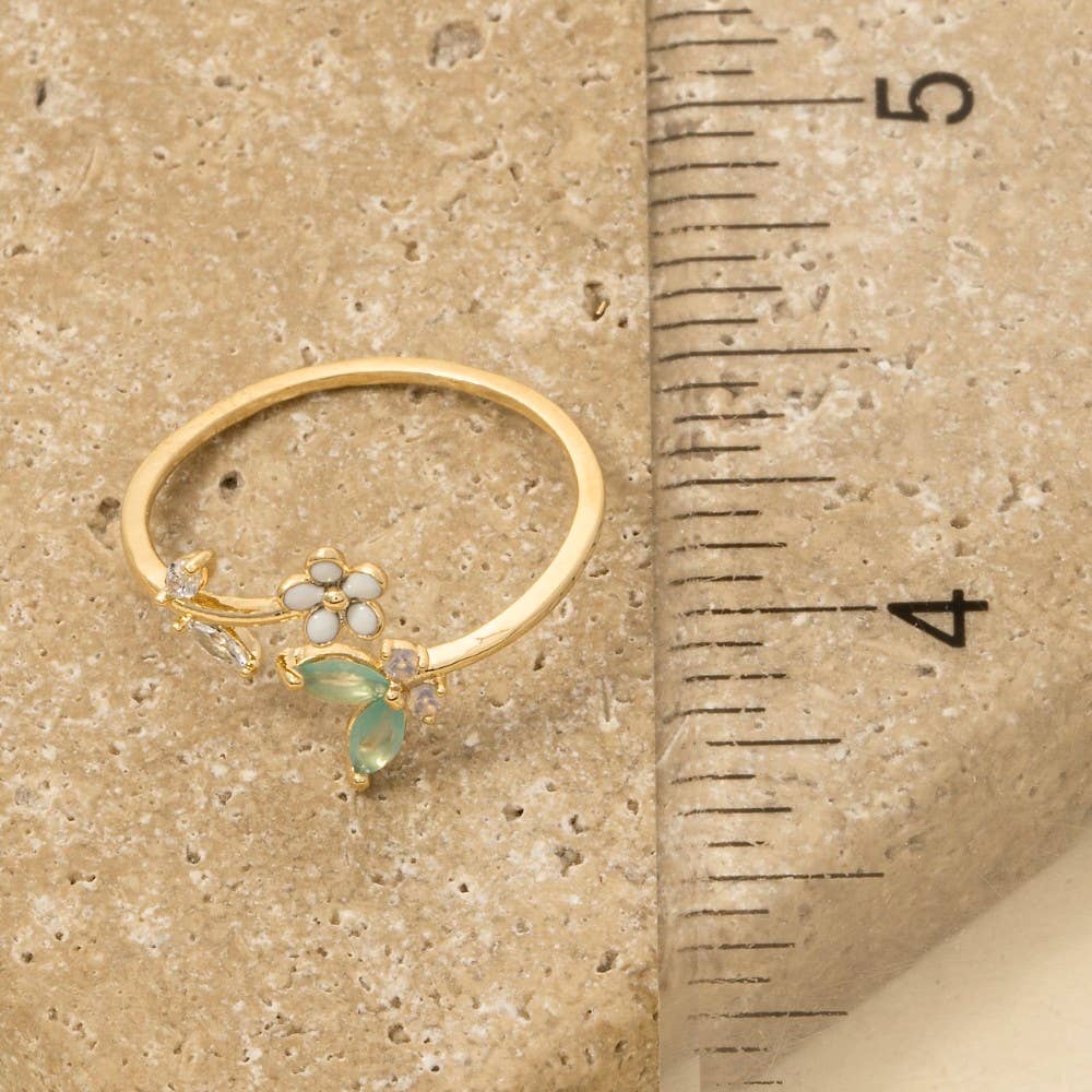 Cz Gold Dipped Butterfly Flower Wrap Ring: G