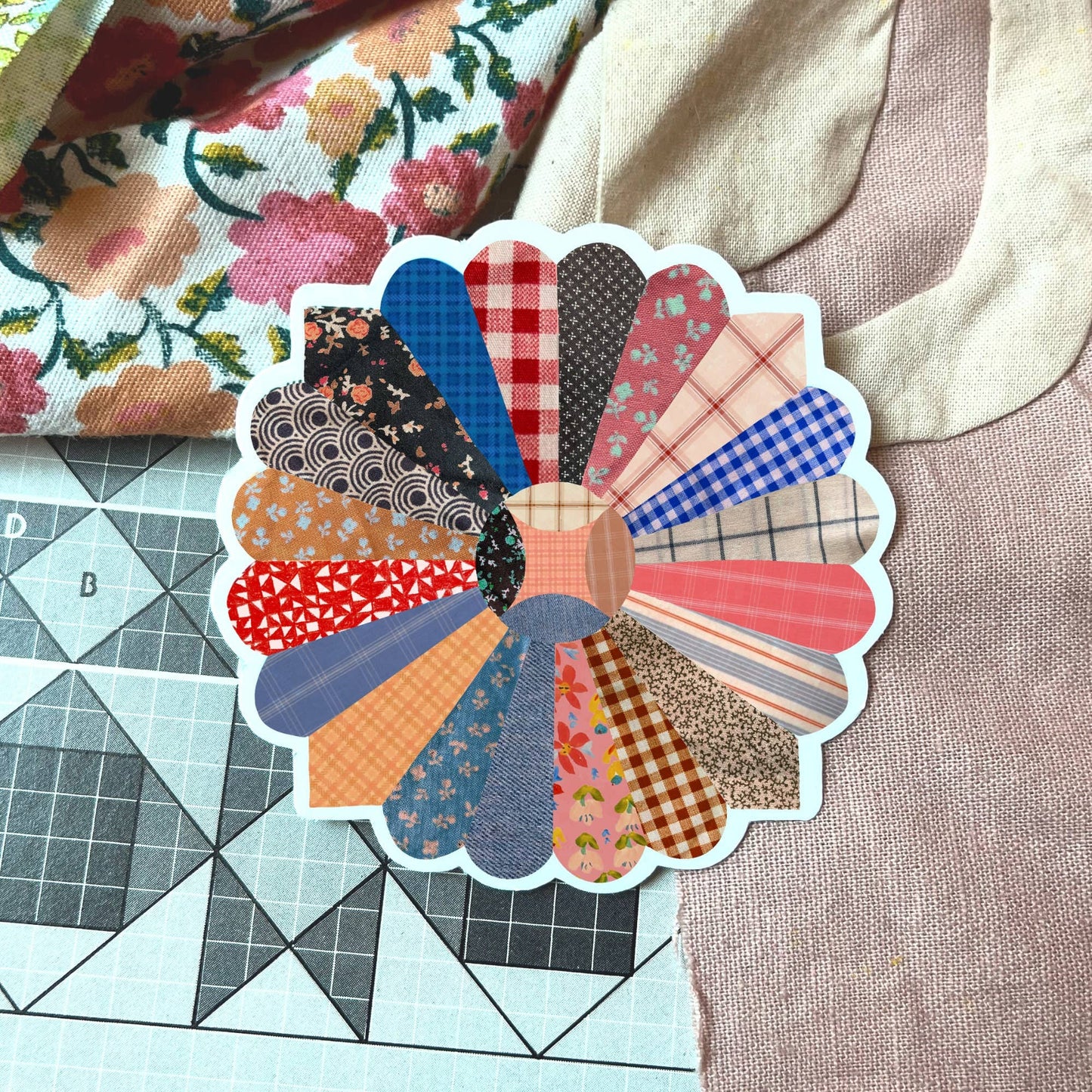 Quilt Flower Vinyl Stickers, Sewing Sticker, Quilt Sticker