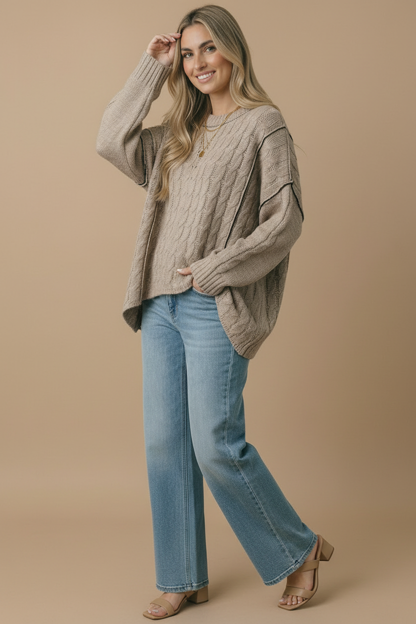 Cable Knit Oversize Pullover Sweater Knit Top
