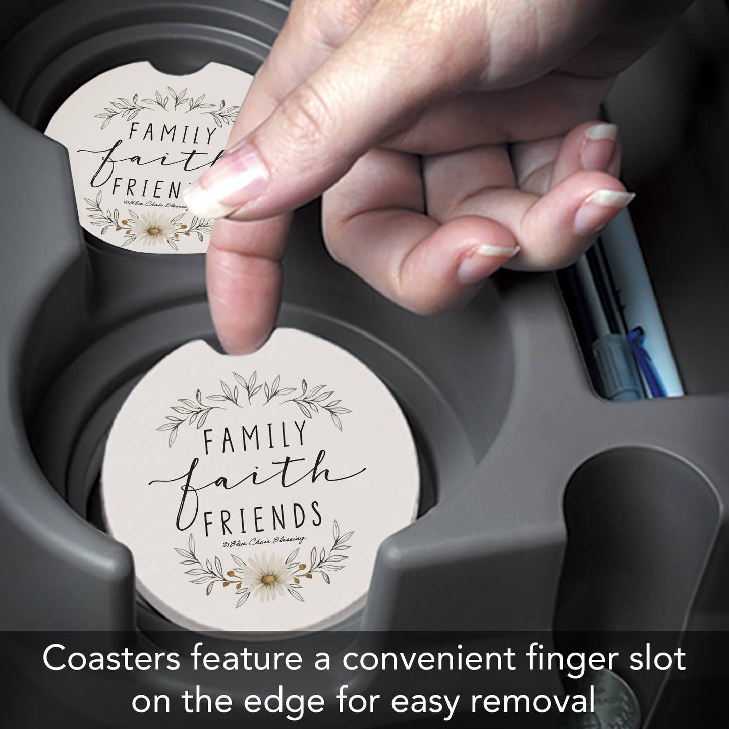 "Family Faith Friends" Absorbent Stone Car Coaster 1pk