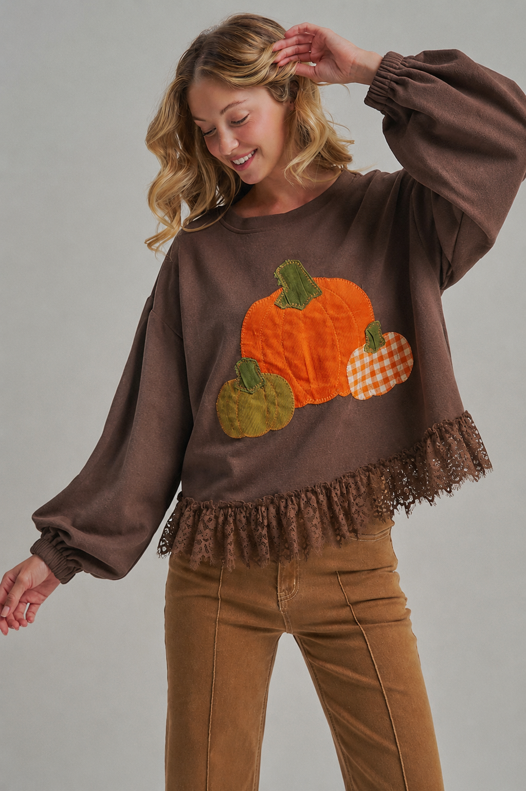 PUMPKIN APPLIQUE FALL THANKSGIVING TOP
