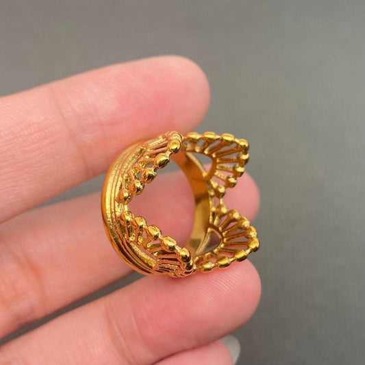 18K Gold Plated Stainless Steel Hollow Crown Ring - FGS: 8