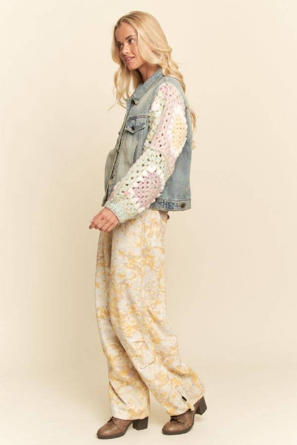 FUZZY FLOWER CROCHET PATCHWORK FRONT JACKET