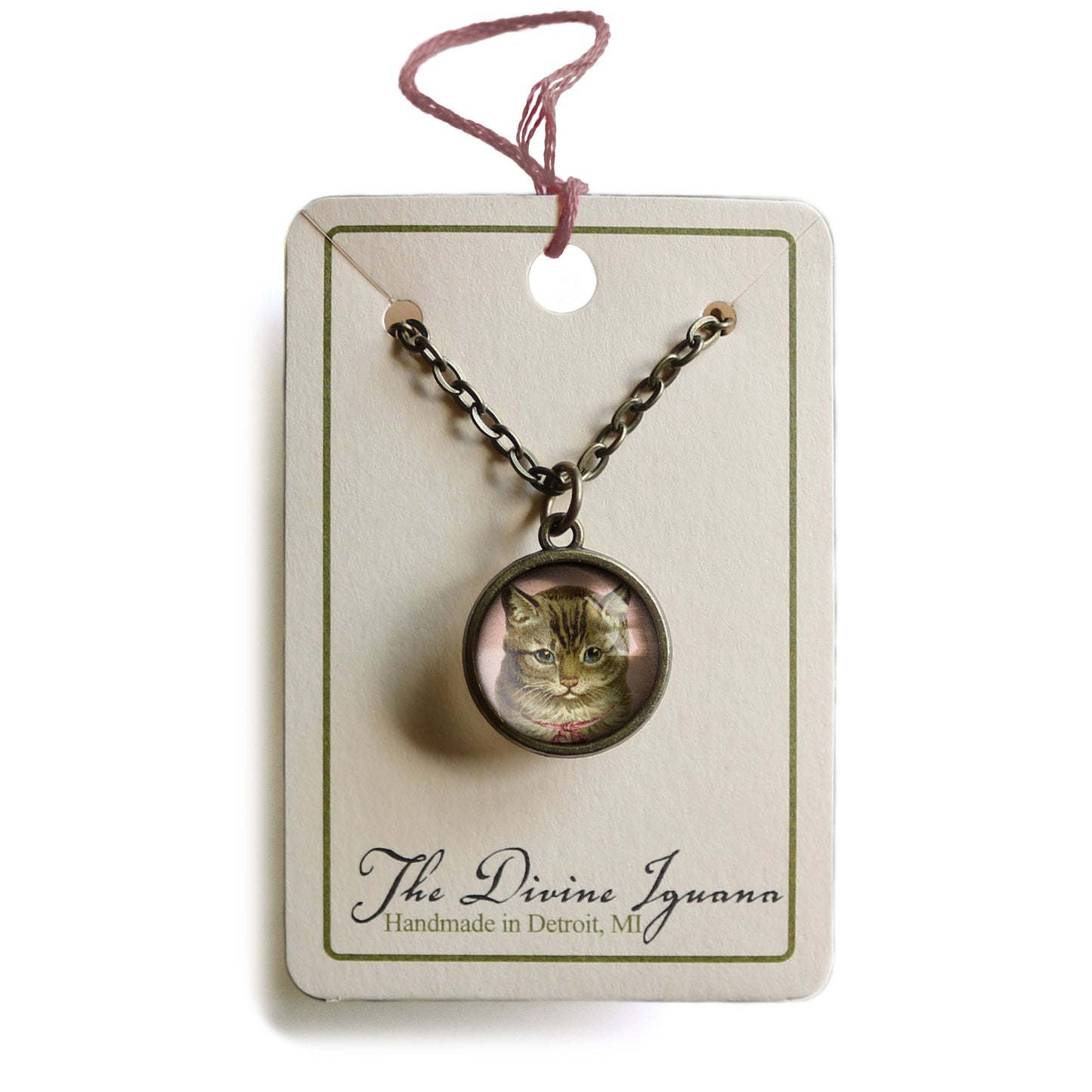 Victorian Tabby Cat Simple Reversible Pendant Necklace