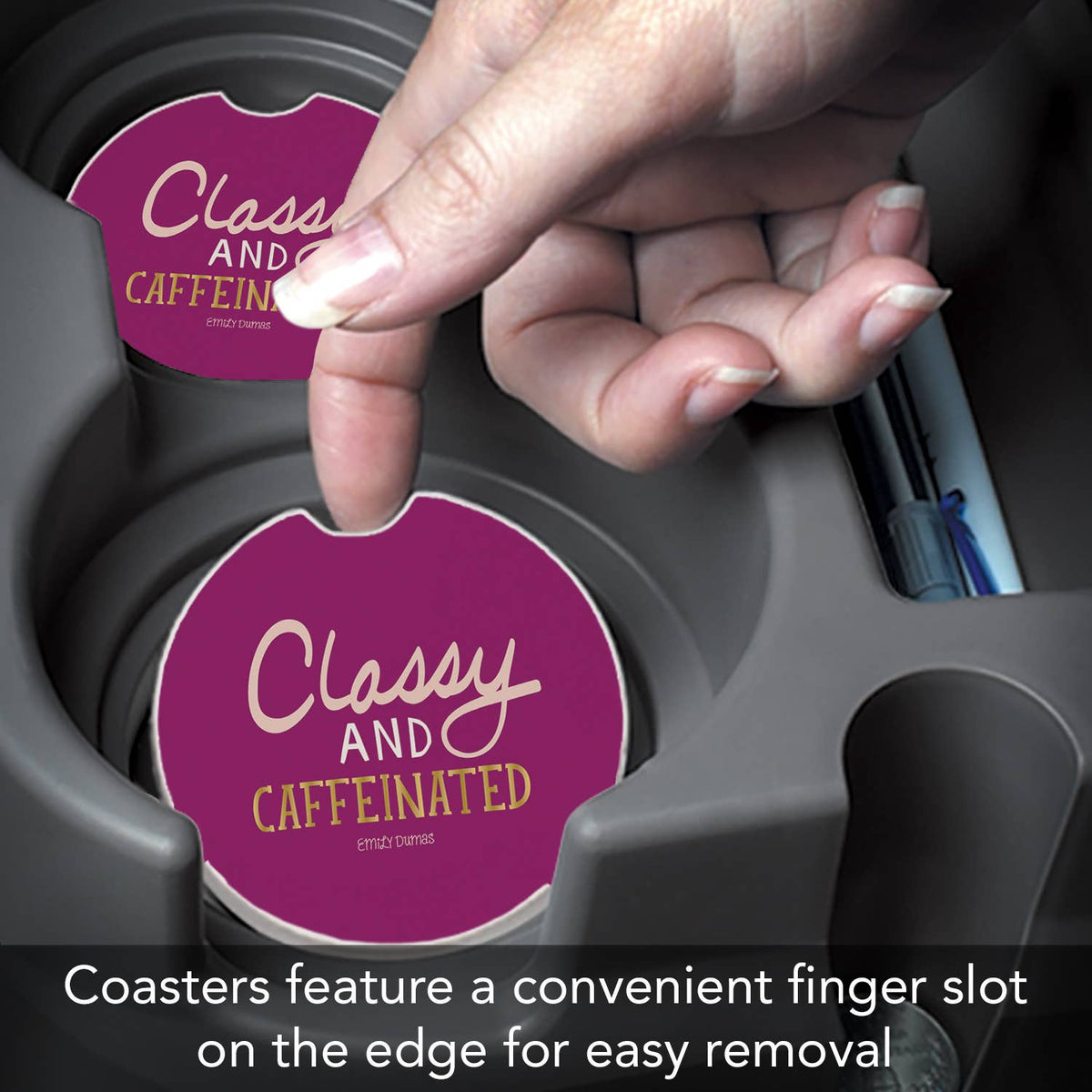 "Classy & Caffeinated" Absorbent Stone Car Coaster 1pk