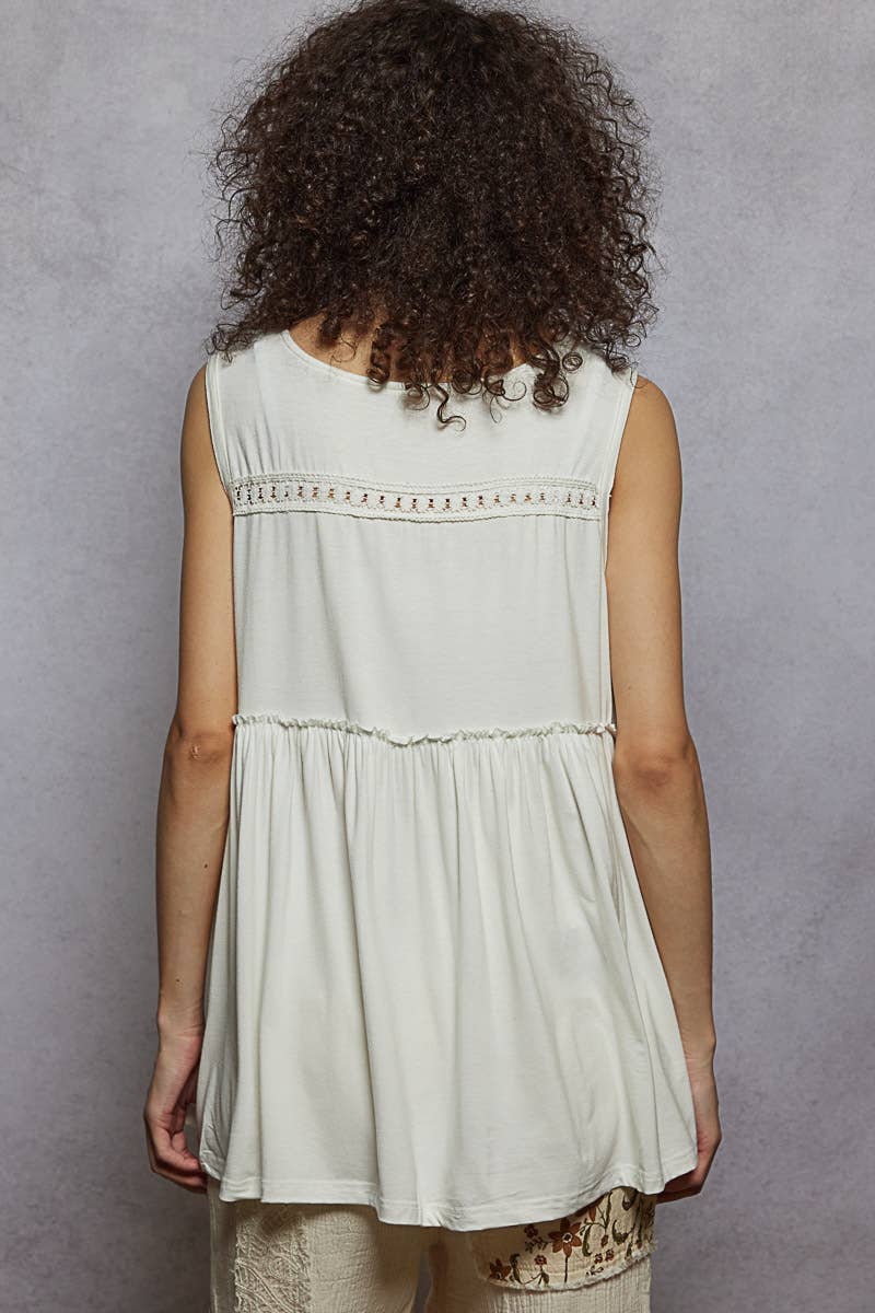 Sleeveless Loose Fit V-Neck Babydoll Casual Knit Top SALE: IVORY / L