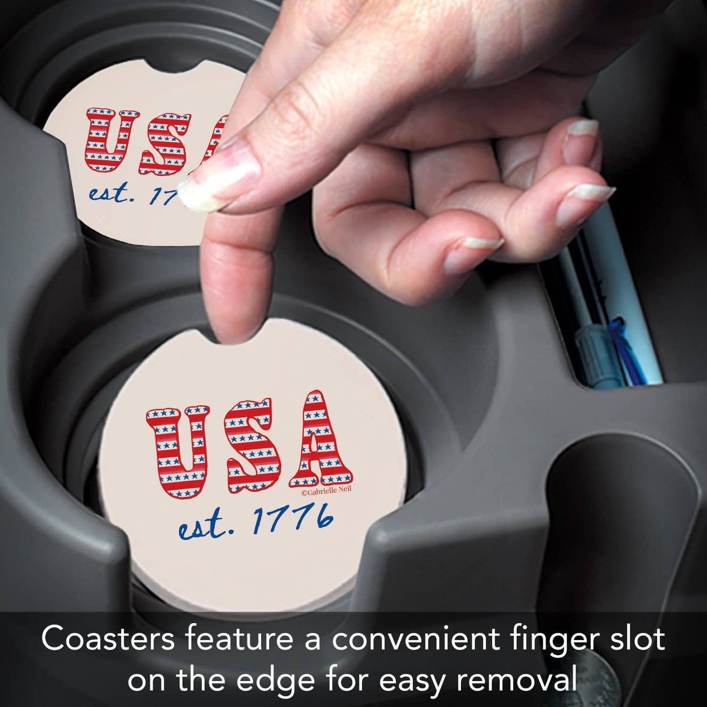 "USA Est 1776" Absorbent Stone Car Coaster 1pk
