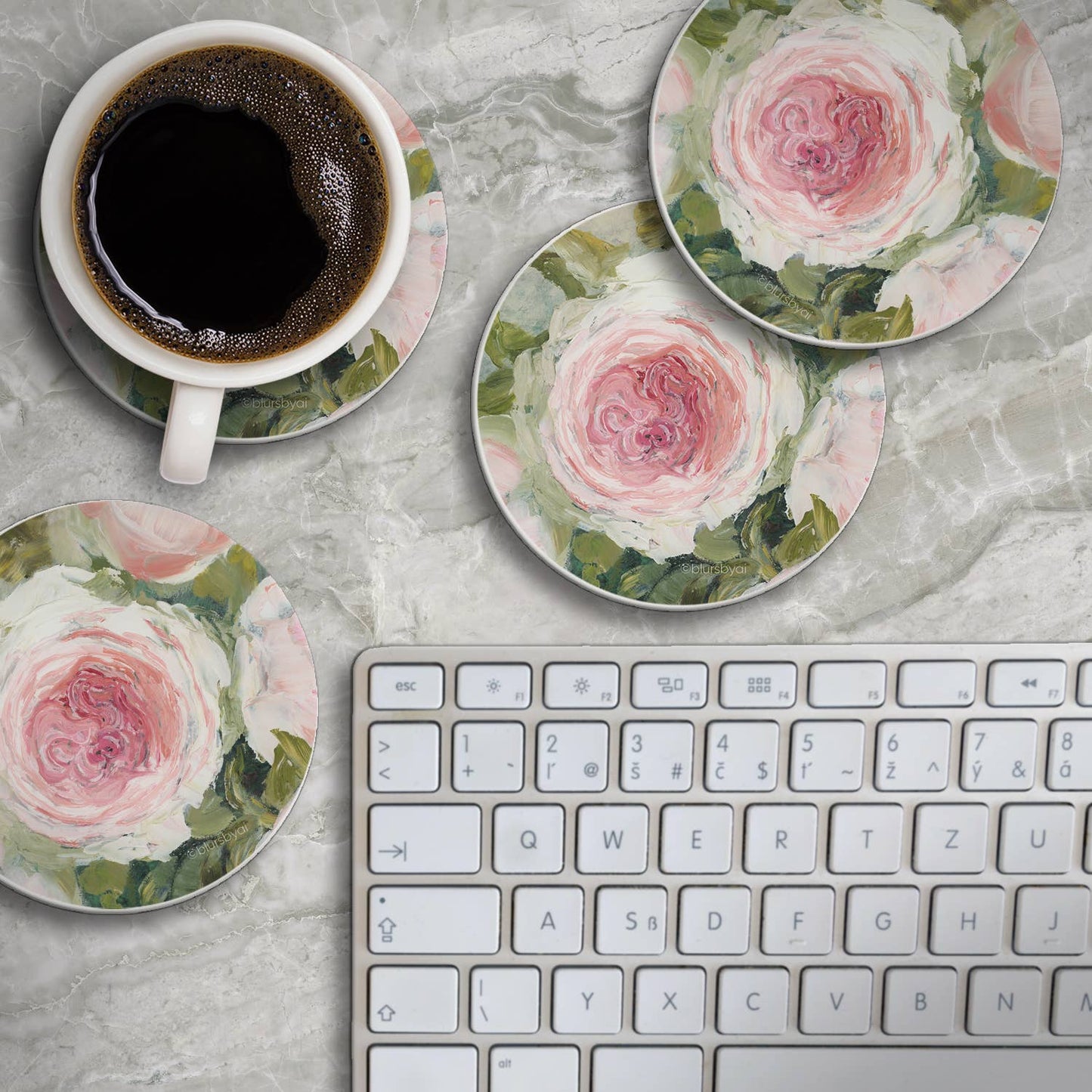 "Aged Beauty" 4 Pack Round Absorbent Stone Coasters