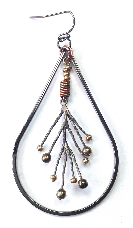 Tear Hoop Dangle Earrings with Branch