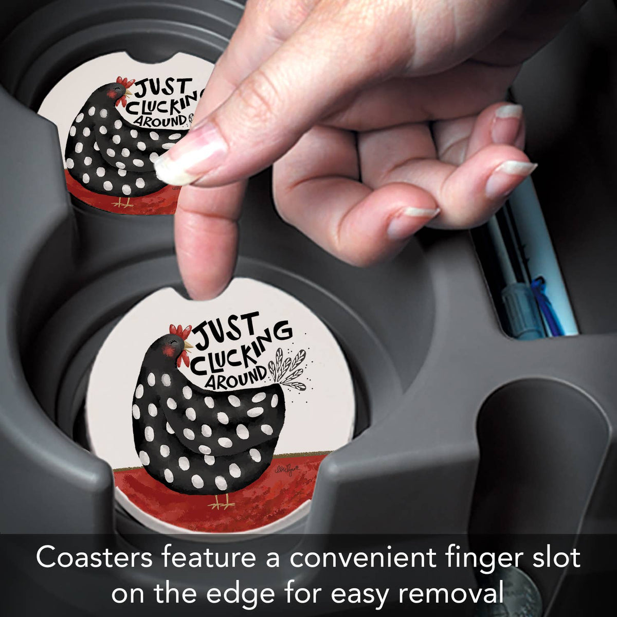 "Clucking Around" Absorbent Stone Car Coaster 1pk