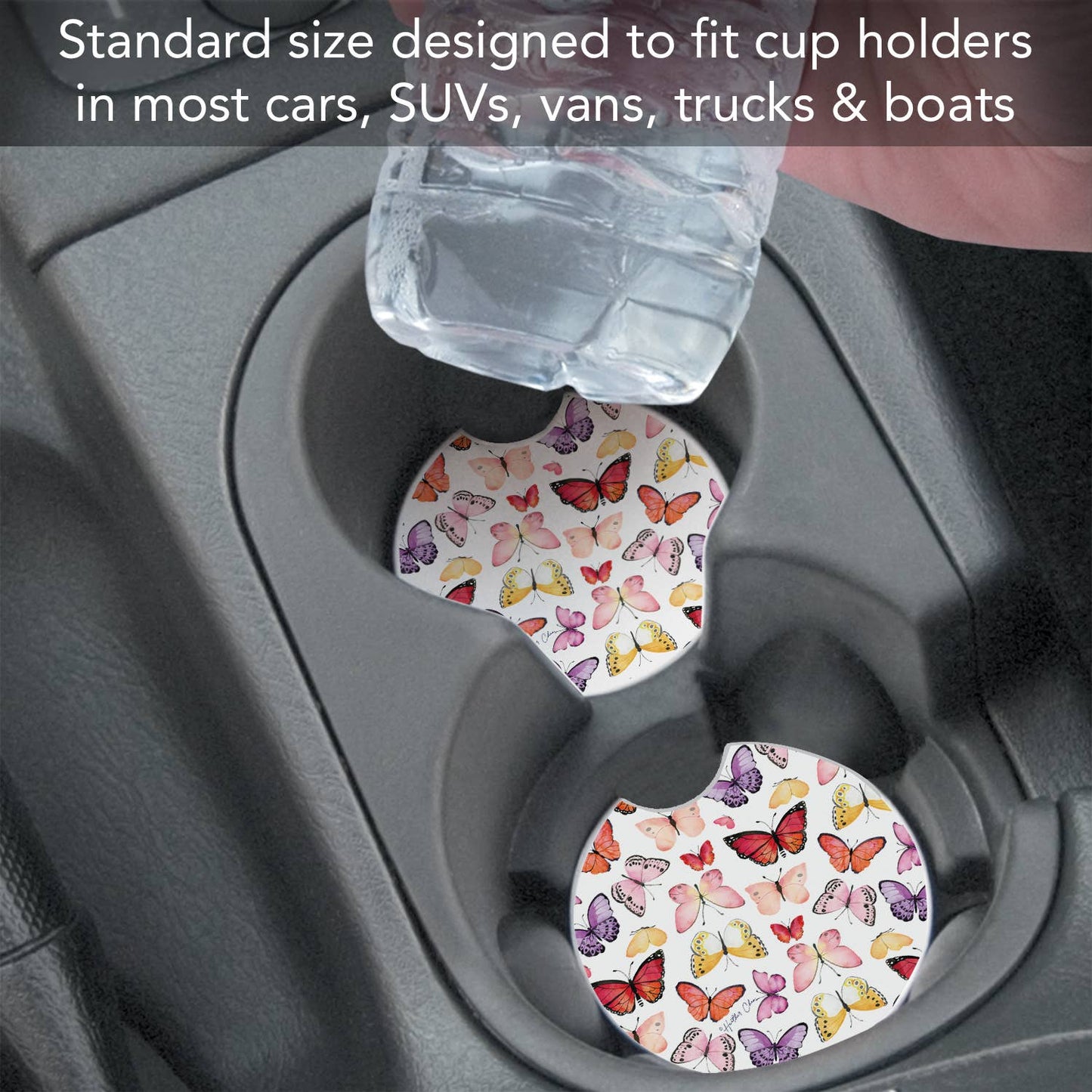"Watercolor Butterflies" Absorbent Stone Car Coaster 1pk