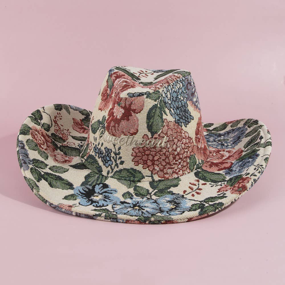 Sweetheart Script Floral Tapestry Cowboy Hat: 4