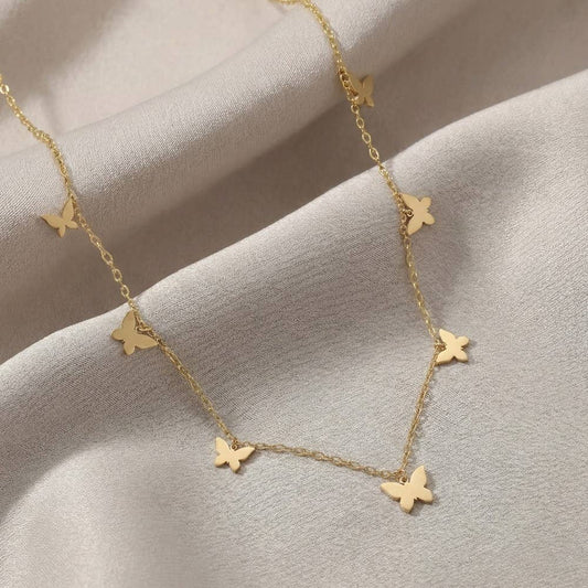 Stainless Steel Butterfly Charms Station Necklace: G