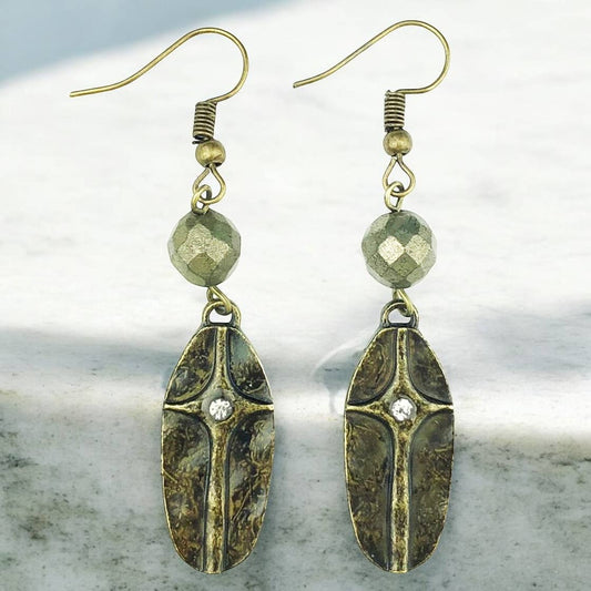 Pyrite and Metal Earring #2442