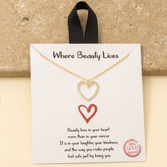 Gold Dipped Outline Cz Pave Heart Pendant Necklace: GDCRY