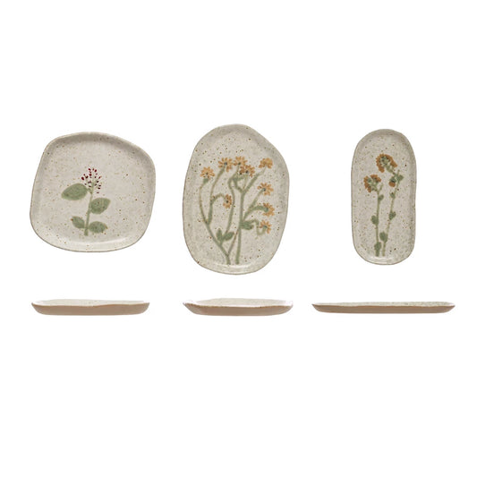 Hand-Painted Stoneware Plate, Reactive Glaze, 3 Styles