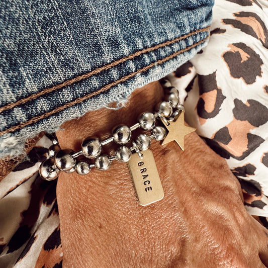 Hand Stamped GRACE Rectangle Bracelet : 7"