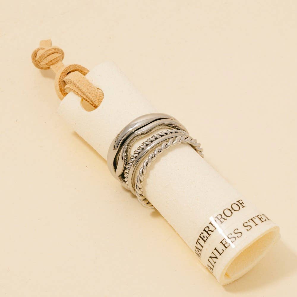 5Pc Stainless Steel Mixed Band Rings Set: GD